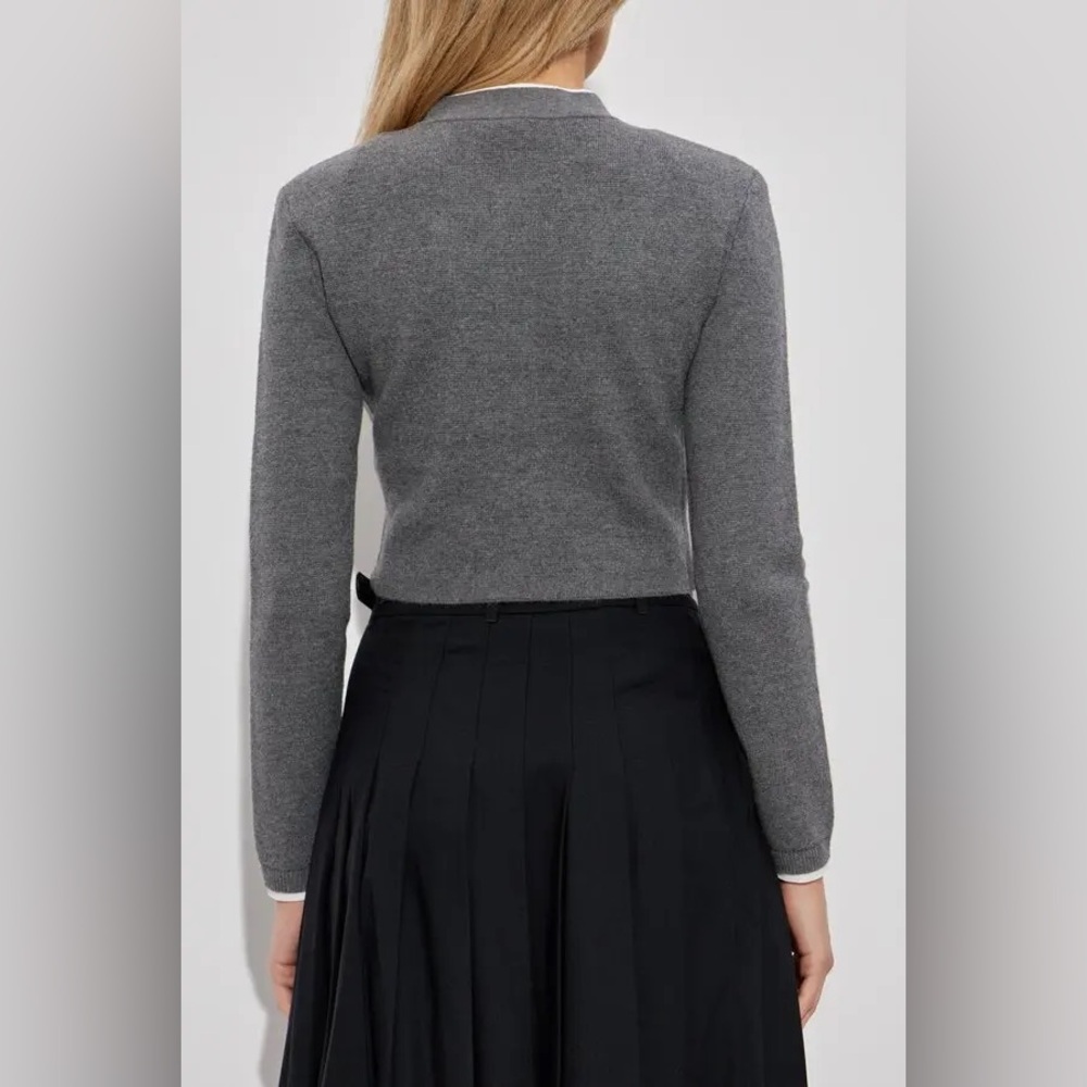 NEW Self-Portrait Gray crochet-flower button Cropped Long Sleeve Cardigan, S - Picture 6 of 14